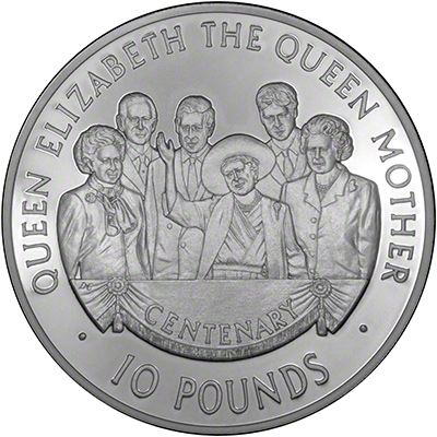Reverse of 2000 Alderney Queen Mother Ten Pound Coin