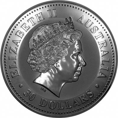 Reverse of 2000 Australian Year of the Dragon Silver Kilo Coin With Diamond Eyes