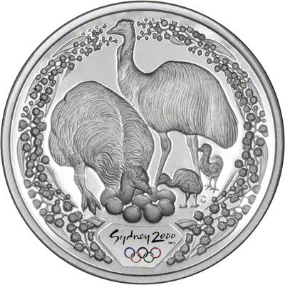 Reverse of Australian $5 Silver Proof Coin - Emu & Wattle