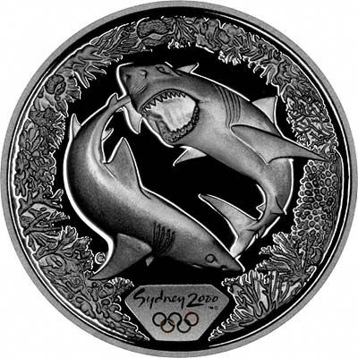 Reverse of Australian $5 Silver Proof Coin - Two Great White Sharks