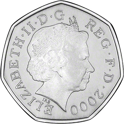 Obverse of 2000 Public Libraries Silver Proof Fifty Pence