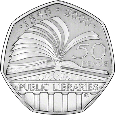 Reverse of 2000 Public Libraries Silver Proof Fifty Pence