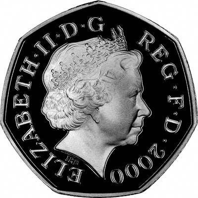 Obverse of 2000 150th Anniversary of British Public Libraries Fifty Pence