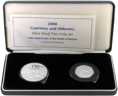 2000 Guernsey and Alderney silver proof two coin set