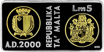2000 Malta Five Pound Silver Proof