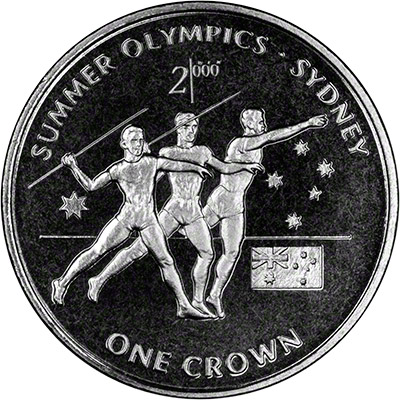 Reverse of 2000 Manx Olympic Crown - Javelin
