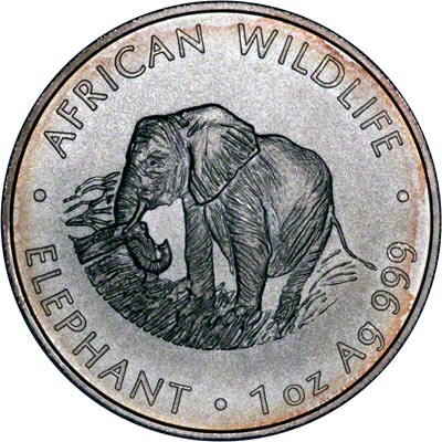 Reverse of 2000 One Ounce Silver Elephant
