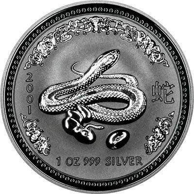 2001 Australian Year of the Snake Silver Bullion Coin