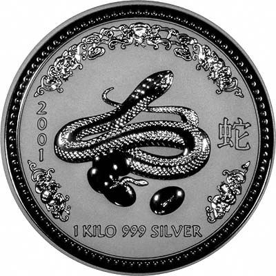 Reverse of 2001 Australian Silver Year of the Snake Ten Dollar