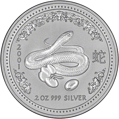 Reverse of 2001 Australian Silver Year of the Snake Ten Dollar