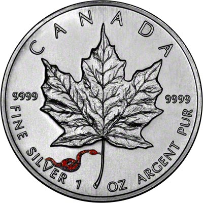 Reverse of 2001 Silver Canadian Maple Leaf - Enamelled Snake Privy Mark 