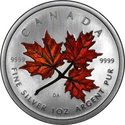Reverse of 2001 Coloured Silver Canadian Maple Leaf