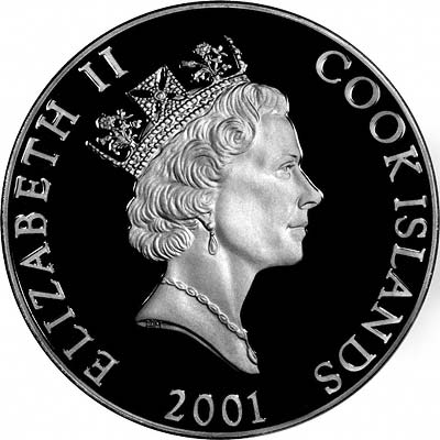 Obverse of 2001 Cook Islands Silver Proof 500 Dollars