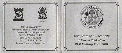 Obverse of 2001 Gibraltar Silver Proof One Crown Certificate