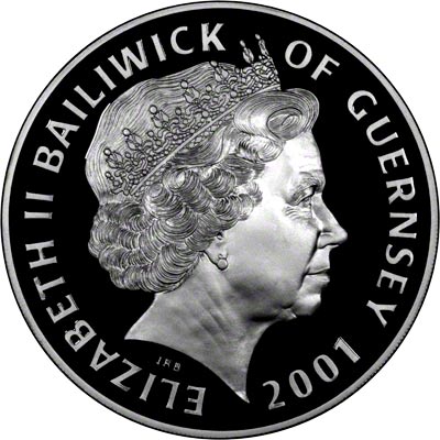 Obverse of 2001 Guernsey Silver Proof Ten Pounds