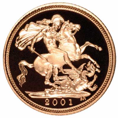 Reverse of 2001 Gold Proof Half Sovereign