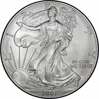 Obverse of 2001 American Silver Eagle One Ounce Coin