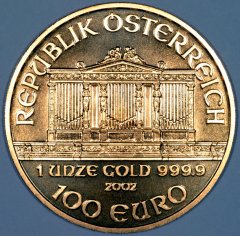 Obverse of the Austrian 2002 Gold 100 Euro Coin