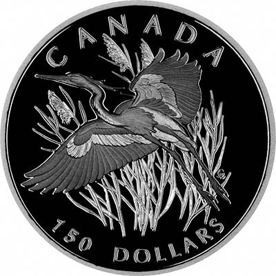 Great Blue Heron in Flight on Reverse of 2002 Half Ounce Canadian Platinum $150