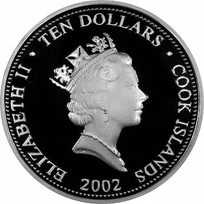 Obverse of 2002 Cook Islands Silver Proof 10 Dollars