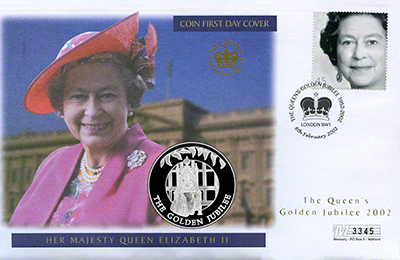 2002 Falklands Islands Golden Jubilee Fifty Pence - Queen Elizabeth II on Throne PNC