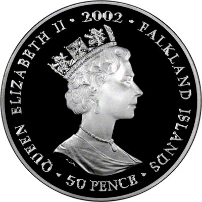 Obverse of 2002 Golden Jubilee Silver Proof Fifty Pence