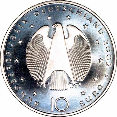 Obverse of the German 2002 Silver 10 Euro Coin
