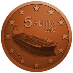 Obverse of Greek 5 Euro Cent Coin