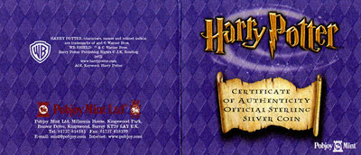 2002 Harry Potter Silver Proof Crown Certificate - Encountering Aragog