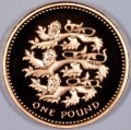 English Three Lions on Reverse of 2002 Pound Coin in Gold