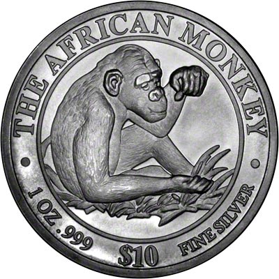 Reverse of 2002 Somalian One Ounce Silver Monkey