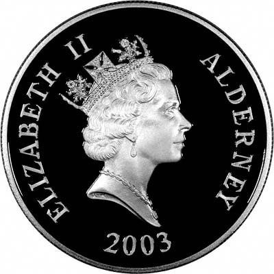 Obverse of 2003 Alderney Prince William Five Pound Silver Coin