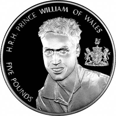 Reverse of 2003 Alderney Prince William Five Pound Silver Coin