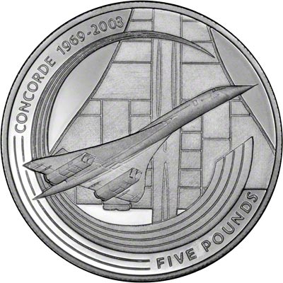 Reverse of 2003 Concorde Silver Proof Five Pound Crown