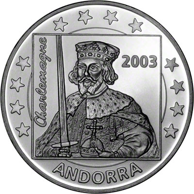 Obverse of 2003 Andorran Silver Proof 5 Euros