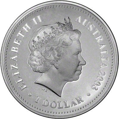 Obverse of 2003 Golden Jubilee of Coronation Silver Proof One Dollar