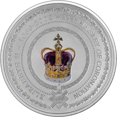 Reverse of 2003 Golden Jubilee of Coronation Silver Proof One Dollar