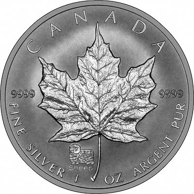 Reverse of 2003 Silver Canadian Maple Leaf with Sheep Privy Mark