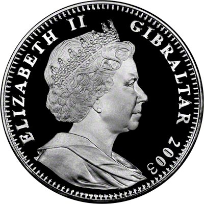 Obverse of 2003 Gibraltar Silver Proof Five Crowns