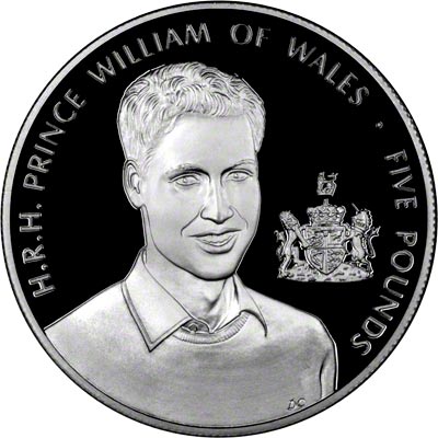 Reverse of 2003 Guernsey Five Pound Crown -Prince William 21st Birthday