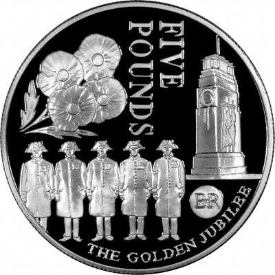 Reverse of 2003 Jersey £5 Golden Jubilee Remembrance Sunday Silver Coin