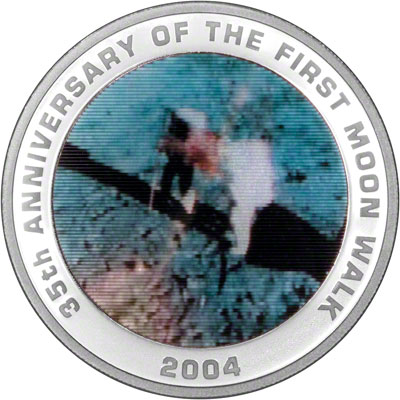 Reverse of 2004 First Moon Walk Silver Proof One Dollar