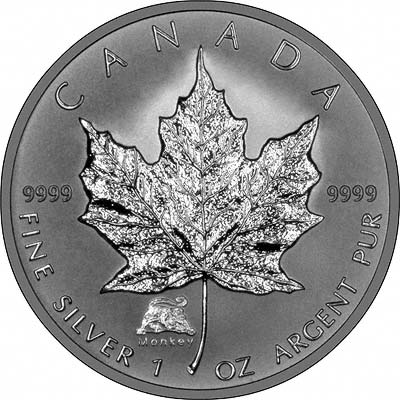 Reverse of 2004 Silver Canadian Maple Leaf with Monkey Privy Mark
