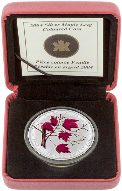 2004 Canada 1oz Silver Maple Coloured Coin in Presentation Box