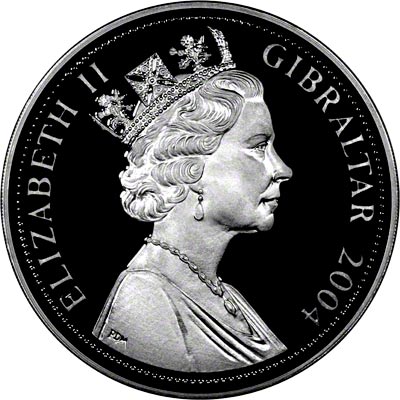 Obverse of 2004 Gibraltar Silver Proof Ten Pounds