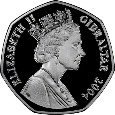 Obverse of 2004 Gibraltar Silver Proof Fifty Pence