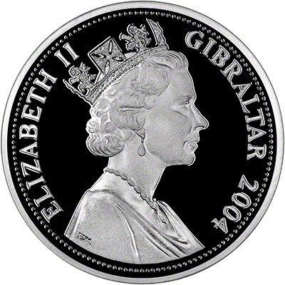 Obverse of 2004 Gibraltar Silver Proof Five Pound