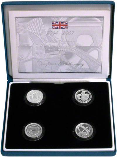 2004 to 2007 silver proof piedfort four coin set