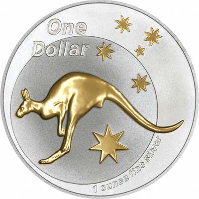 Kangaroo on Reverse of 2005 Australian Gold Plated Silver $1