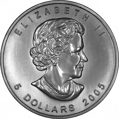 Obverse of 2005 Silver Canadian Maple Leaf